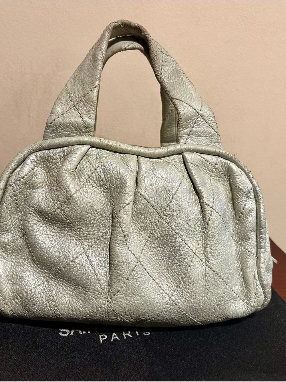 Quilted CHANEL Soft Leather Tote Bag in Light Silver
